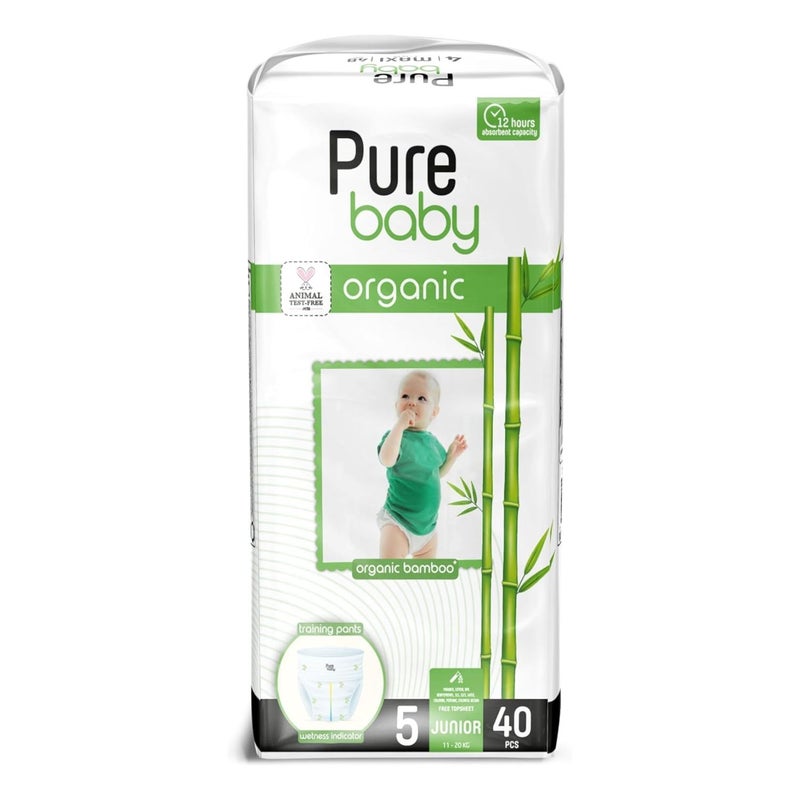 Pure Baby Eco Diaper Pants Junior with Organic Bamboo Core Size 5, 11-18 Kg 40 Count - Image 1